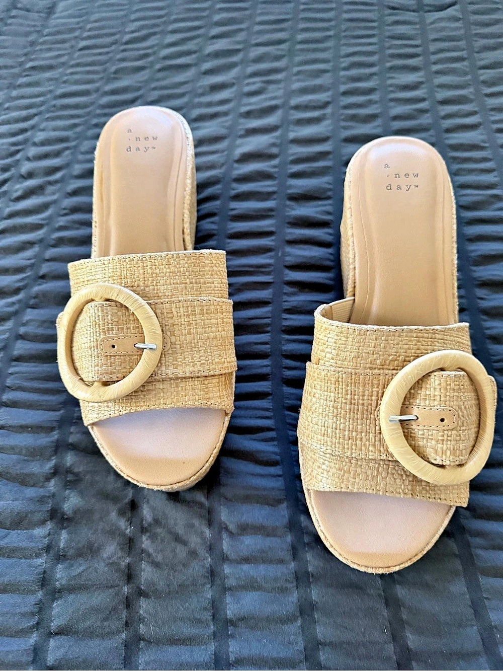 A New Day Woven Buckle Wedge Sandals in Tan